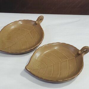 Partylite Leaf Candle Trays With Handles Set-2 Vintage Pottery Boho Style Decor